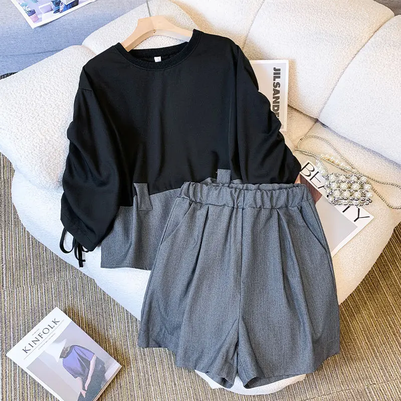 patchwork Casual Loose Short Pants Sets For Women 2024 Elegant Summer Women's Two Pieces Suit Full Set Female Outfit Clothes big