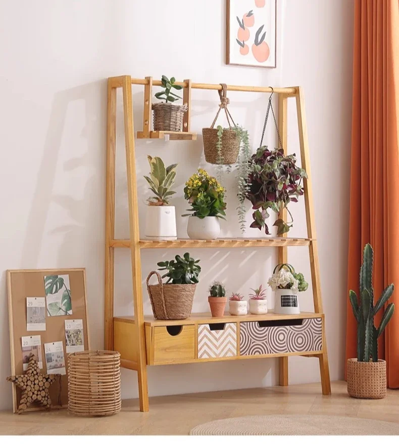 

Pastoral solid wood hanging orchid flower stand balcony shelf living room floor type indoor anti-corrosion