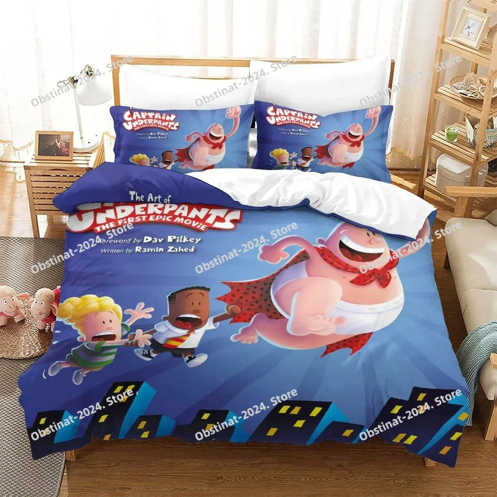Fashion Cartoon Kawaii Captain Underpants Bedding Set Print With Pillowcase Bed Duvet Cover Soft Single Double Queen King Size