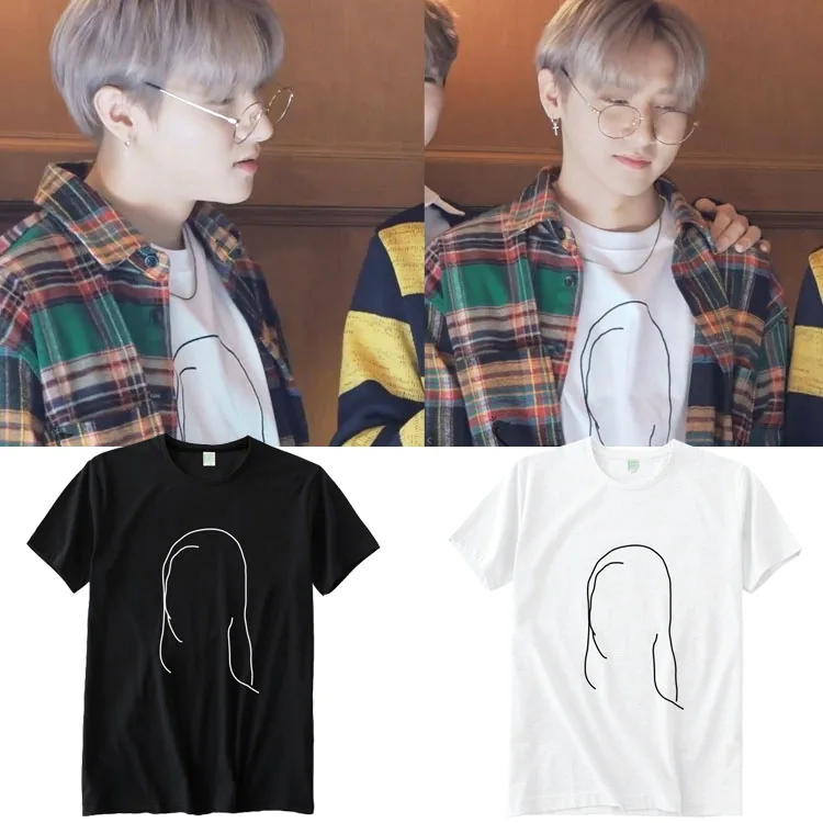 

Футболка свободного кроя из хлопка с коротким рукавом Monsta X Combination IM Rand Kim Student Basic Print Round Ne Street Sle Tee