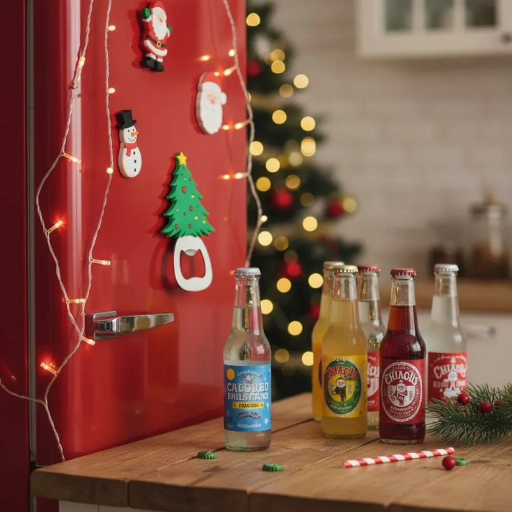 Portable Christmas Beer Opener Magnetic Stainless Steel Cartoon Santa Cap Opener Fridge Magnet Home Party Bar Decor