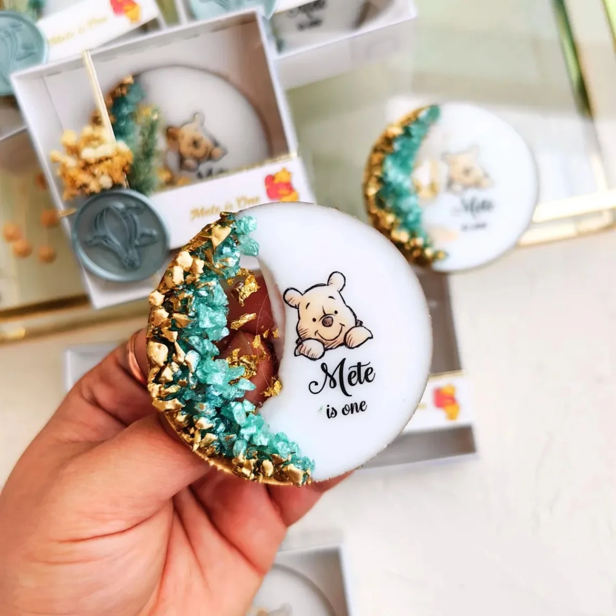 Personalized  Baby Shower Magnet Favor, Green Epoxy Party Decor