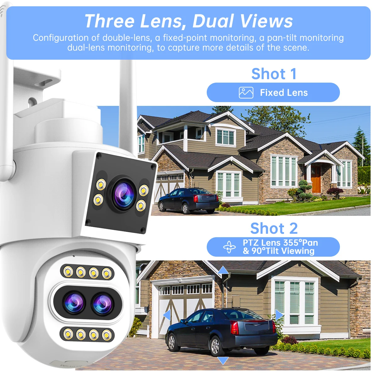 JOOAN 5K 10MP WiFi IP Camera Outdoor 10x Zoom Three Lens Dual Screen PTZ Camera AI Tracking Home Security CCTV Surveillance Cam