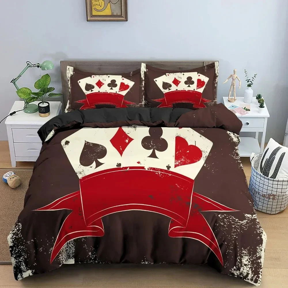 

New 3D Playing Cards Pattern Bedding Set Luxury Cozy Duvet Cover Set King Queen Full Size For Quilt Cover Pillowcase Bedclothes