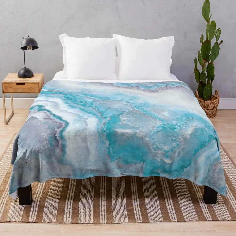 Luxury Mermaid Blue Faux Agate Marble Geode Gem Throw Blanket Luxury Brand Baby Thermal Blankets