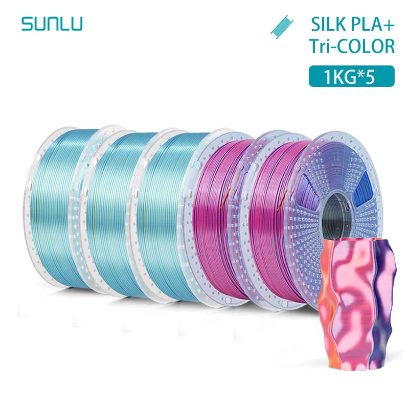 SUNLU 5KG Zijde PLA Plus Drievoudige Kleuren Filament 1KG 1.75mm Pla + Rabinbow Drievoudige Kleuren Netjes Wond 3D Filament voor 3D Printer