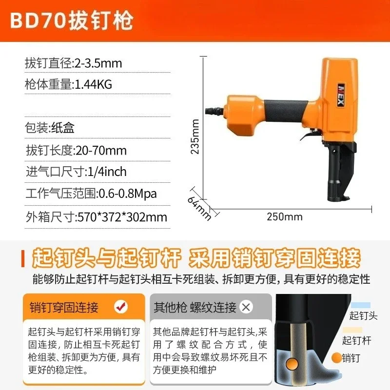 Pneumatic nail puller BD70 nail  back nail remover removes tray wooden board firmly and safely with V-shaped opening