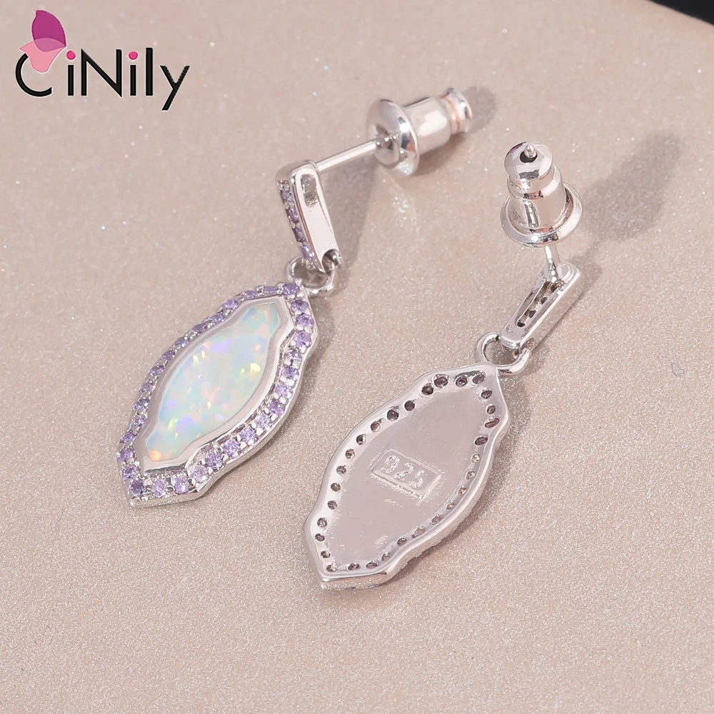 CiNily Created White Fire Opal Purple Zircon Cubic Zirconia Silver Plated Wholesale Jewelry for Women Stud Earrings 1\