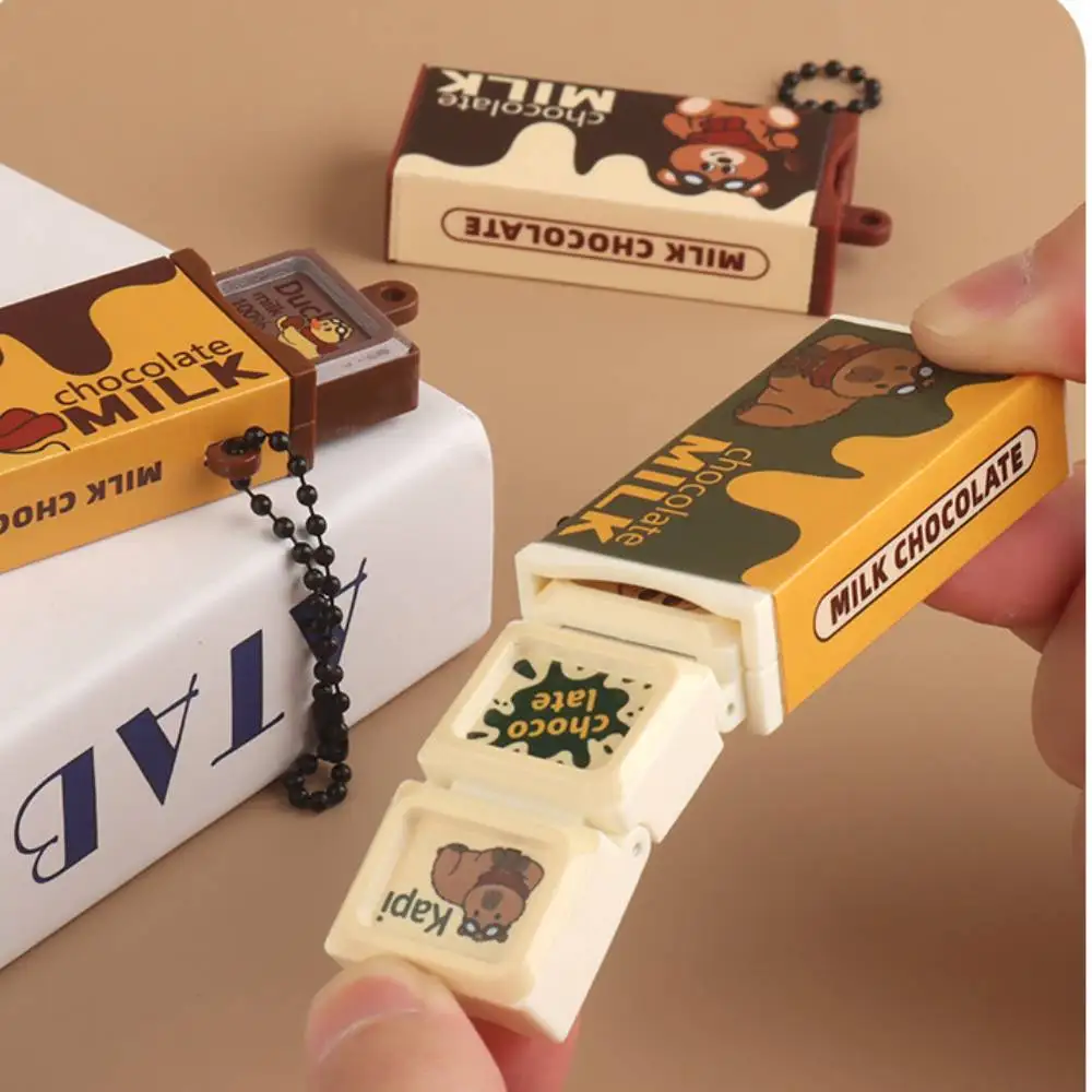 Mini Simulated Milk Chocolate Fidget Toy Bendable Snap Stress Relief Keychain Pendant Creative Gifts
