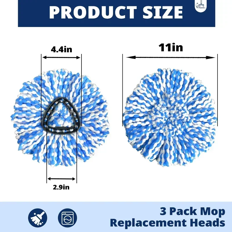 3Pc Spin Mop Replacement Head,Mop Head Replacement Compatible for Ocedar RinseClean 2-Tank System, Microfiber, Machine Washable