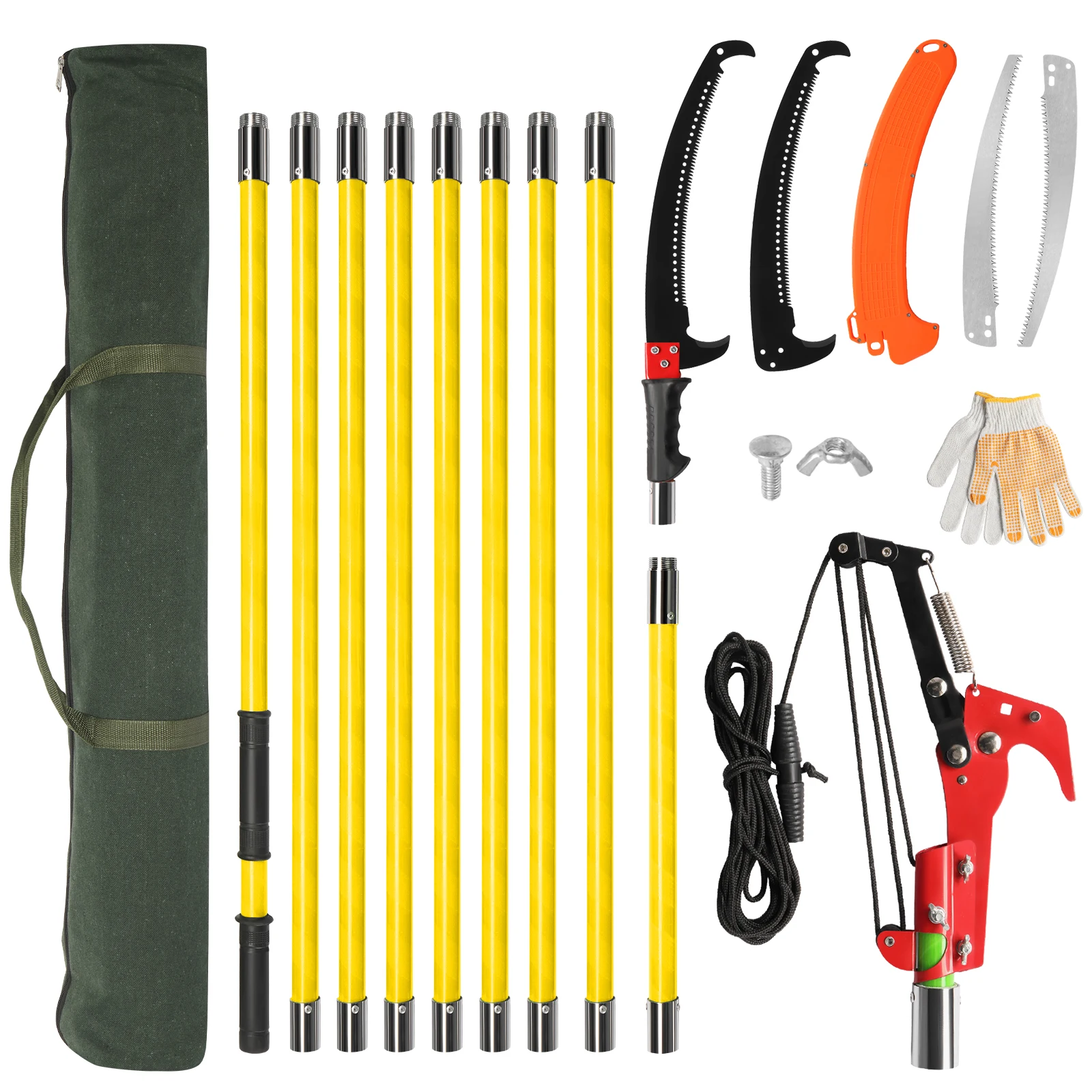

24ft Manual Pole Saw, Lightweight Tree Trimmers Long Handle Pruner Set, Sharp Steel Blade and Scissors Pole Saw for Trimming