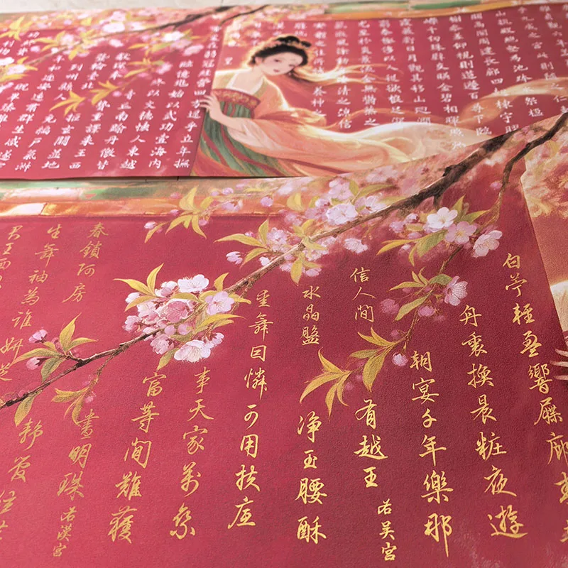 Red Chinese Calligraphy Scroll Paper, Thick Half-Cooked Xuan 34x1500cm Roll for Brush Art Supplies