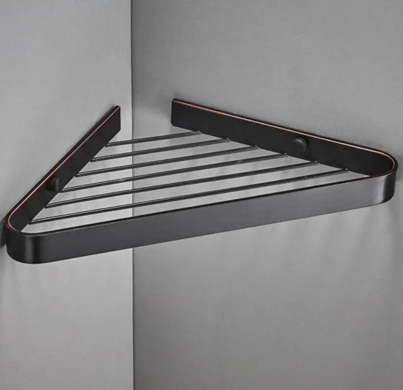 Bronze antique bathroom triangular basket European-style vintage bathroom storage rack pure copper corner storage stand golden