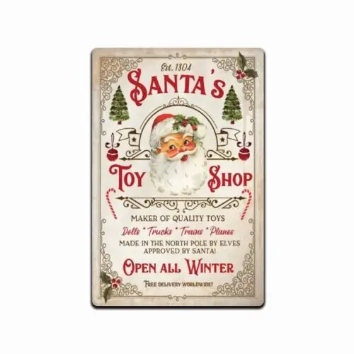 SANTA CLAUS WORK SHOP  TIN SIGN 1950 VINTAGE REPLICA CHRISTMAS METAL POSTER 1pc sign