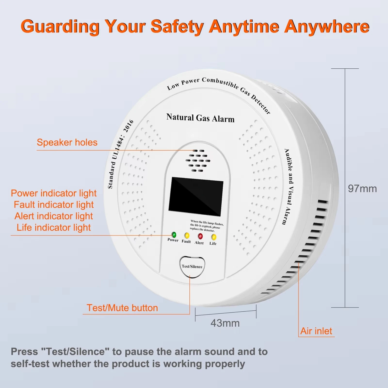 Natural Gas Detector Methane Combustible Alarm Sensor Indicator Analyzer Battery Operated Digital Home Security Device
