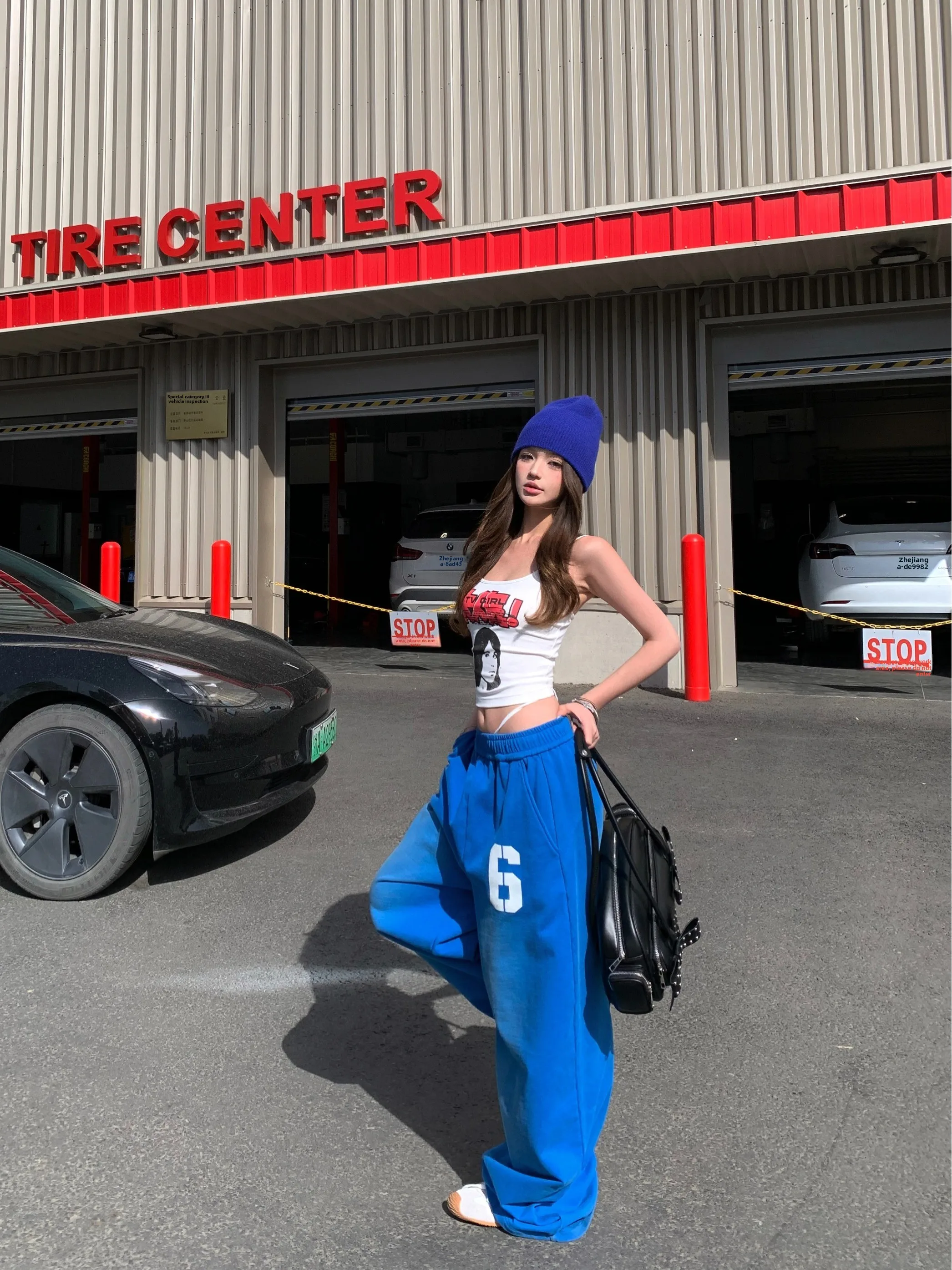 

American Hot Girl Sportswear Set Women's Spring 2026 New Letter Print Halter Wide Leg Casual Pants Two Piece Set Fashionable