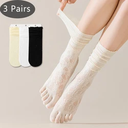 3 Pairs 5 Finger Socks Long Nylon Women Stockings Thin Lace Transparent Breathable Fashions  Leg Pile Toe Socks Lady Summer