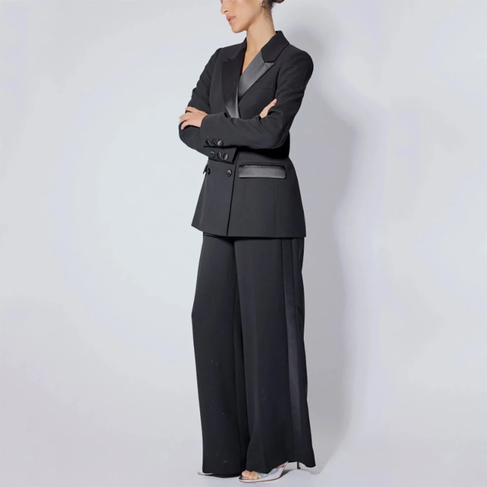 بدلة نسائية فاخرة 2 قطعة سترة السراويل مجموعات مزدوجة الصدر الذروة التلبيب الملابس النسائية سليم صالح مكتب مأدبة سيدة السترة