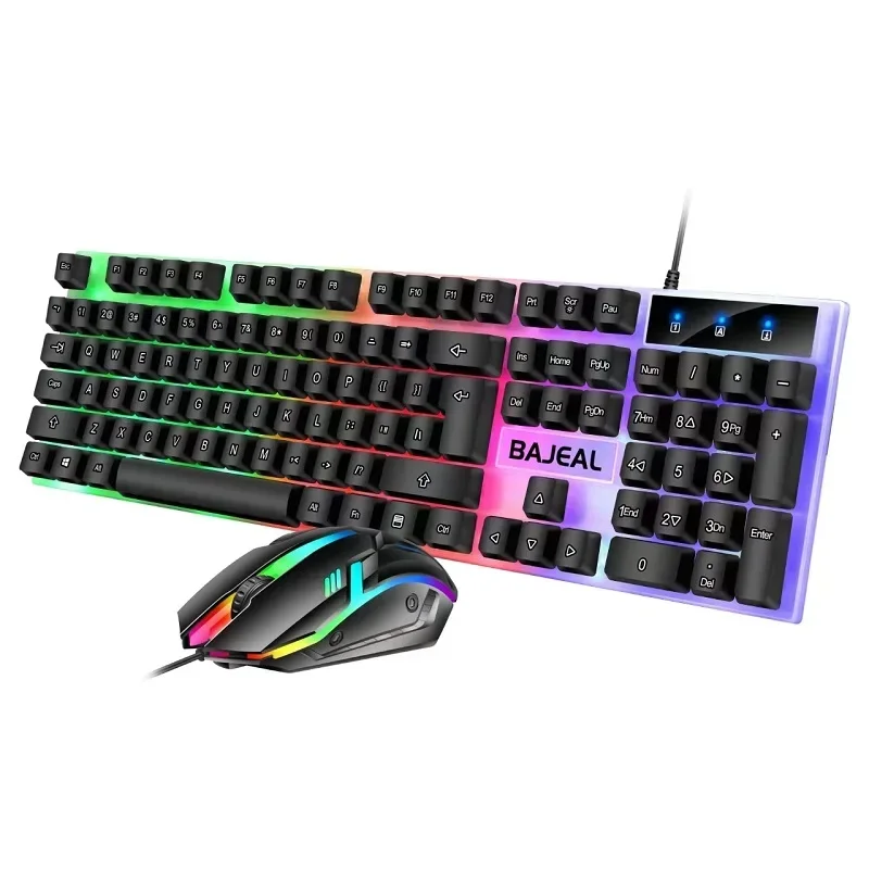 Wired USB Keyboard With Seven Color Lights Ergonomic Design Reliable Illuminated Keyboard Mouse Exclusively For Use