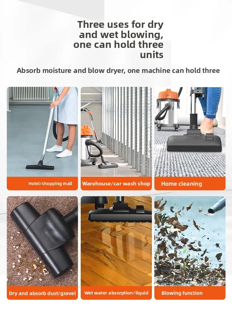 Household vacuum cleaner with large suction force for wet and dry use, powerful and high-power for renovation and industrial use