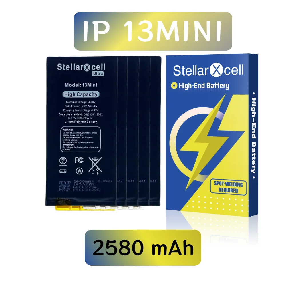 

5 шт. StellarXcell Ultra Battery Cell без гибкого разъема для iPhone 13 mini, без всплывающего, для точечной сварки аккумулятора, без всплывающего ошибок