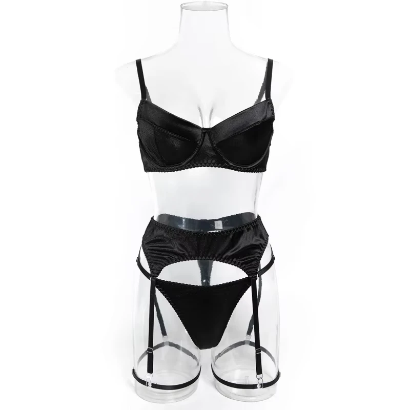 Bikini bra, lingerie with underwire, push-up, slim-fit, sexy garter belt, seductive four-piece set