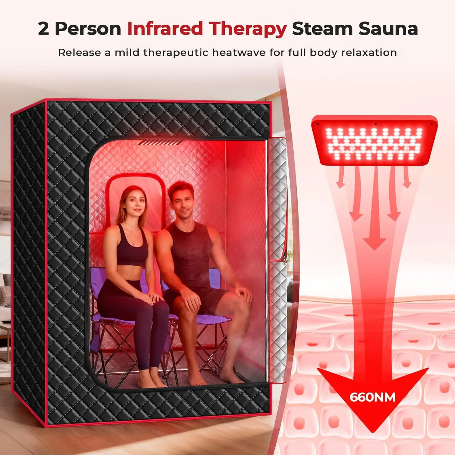 

Morfone 2 Person Portable Infrared Steam Sauna with 660nm Red Light Therapy Lamp & 2 Steamers 2 Folding Chairs, Full Body Sauna
