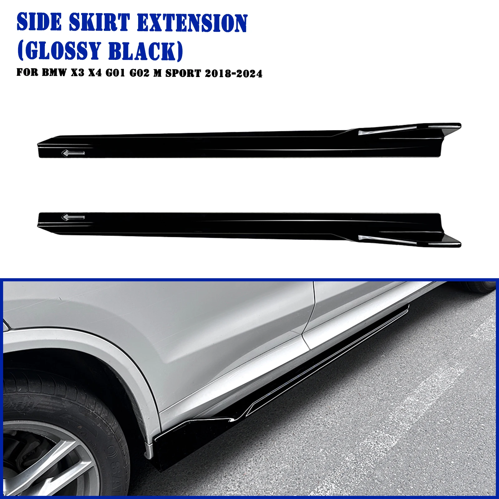 

2pcs Car Side Skirt Extension Lip Separator Splitter Spoiler For BMW X3 X4 G01 G02 M Sport 2018 2019 2020 2021 2022 2023 2024