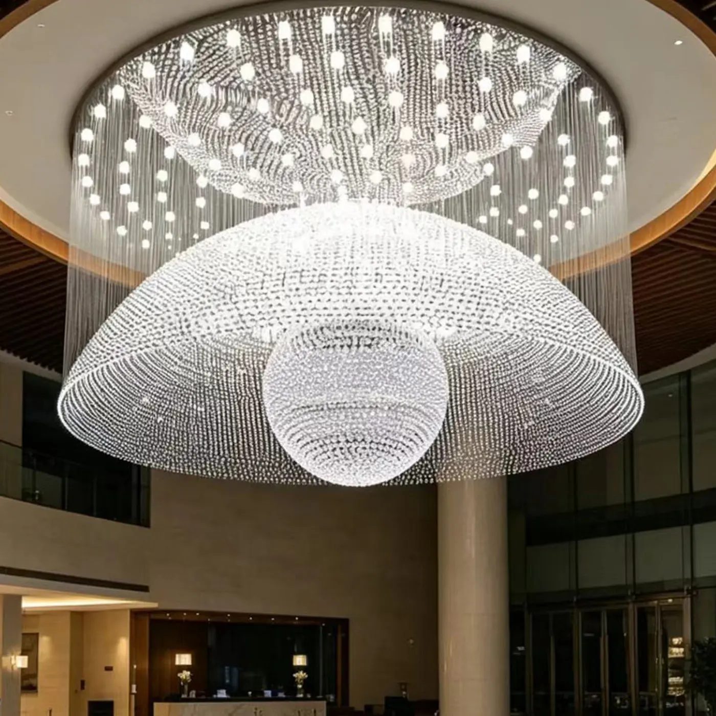 Advanced Led Crystal Branch Circular Pendant Light Suitable For Home Decoration Living Room Lobby Staircase Lighting Fixtures