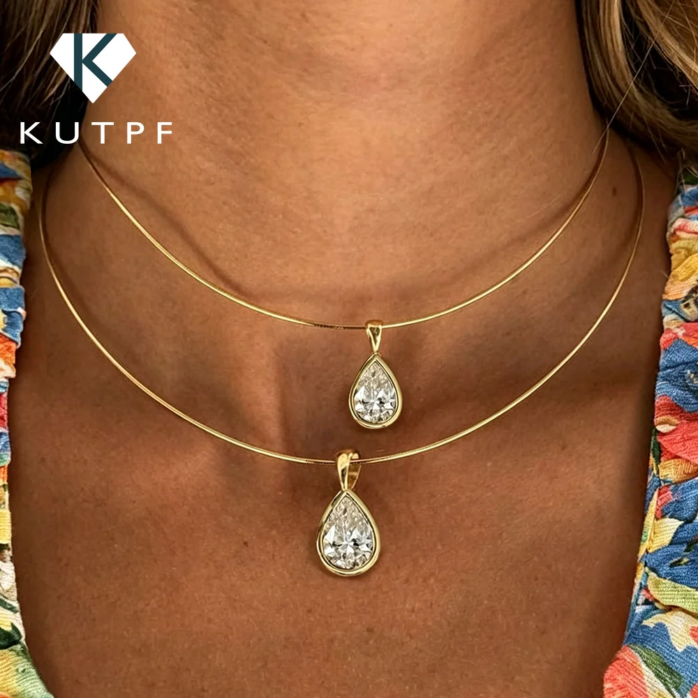 

Certified 3carat Waterdrop Moissanite Omega Collar Necklace S925 Silver Bezel Set Solitaire Pear Cut Diamond Pendant for Women
