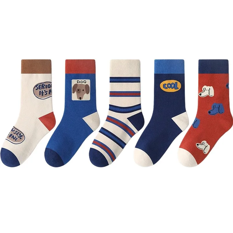 5 أزواج من جوارب الأطفال، جوارب متوسطة الطول للأولاد لطيفة على شكل جرو، جوارب متعددة الاستخدامات للطلاب، للخريف/الشتاء #5