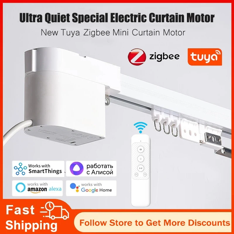 

Tuya Zigbee Mini Smart Curtain Motor Electric Curtain Automatic System Rail Rod Support Alexa Alice Google Assistant Smartthings