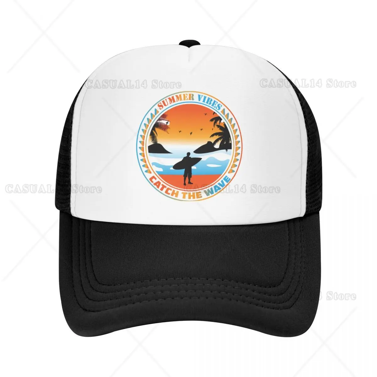 

Catch The Wave Trucker Hat Men Women Custom Adjustable Adult Surfing Surfer Baseball Cap Hip Hop Snapback Caps