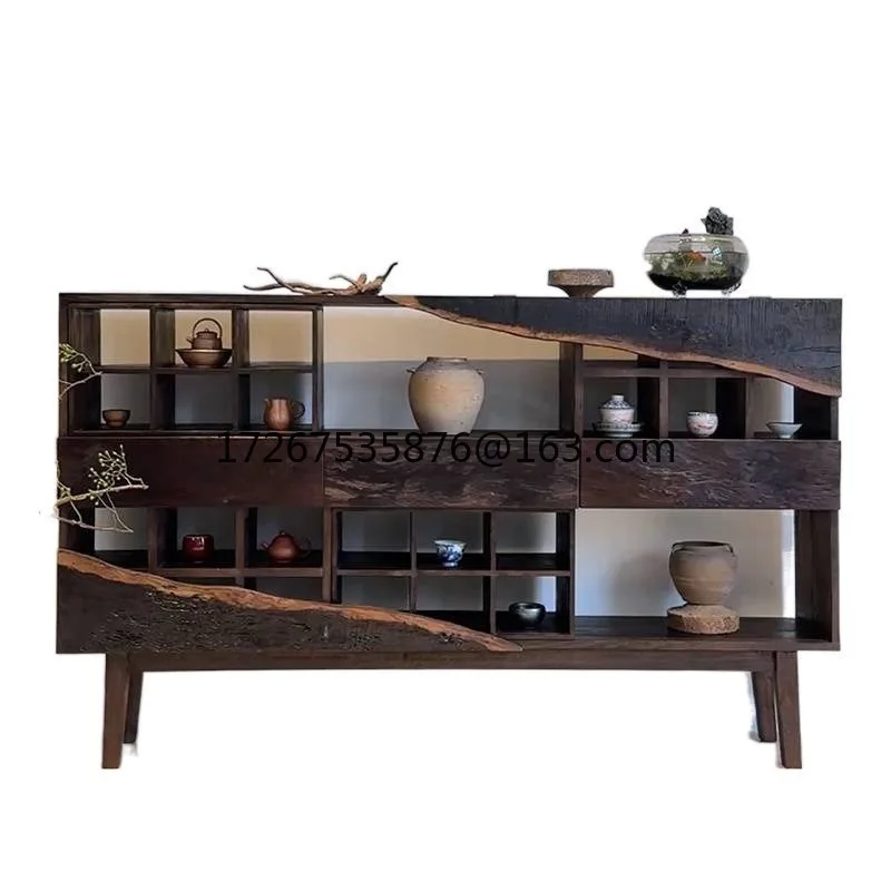 Solid wood old elm antique rack storage rack wooden teacup rack Duobao Pavilion wall-mounted bogu