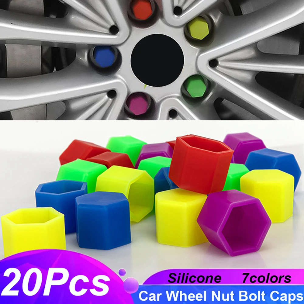 20Pcs 17 19 21mm Car Wheel Nut Bolt Covers Silicone Automobile Wheel Hub Screw Protection Cap Silicone Auto Exterior Accessories