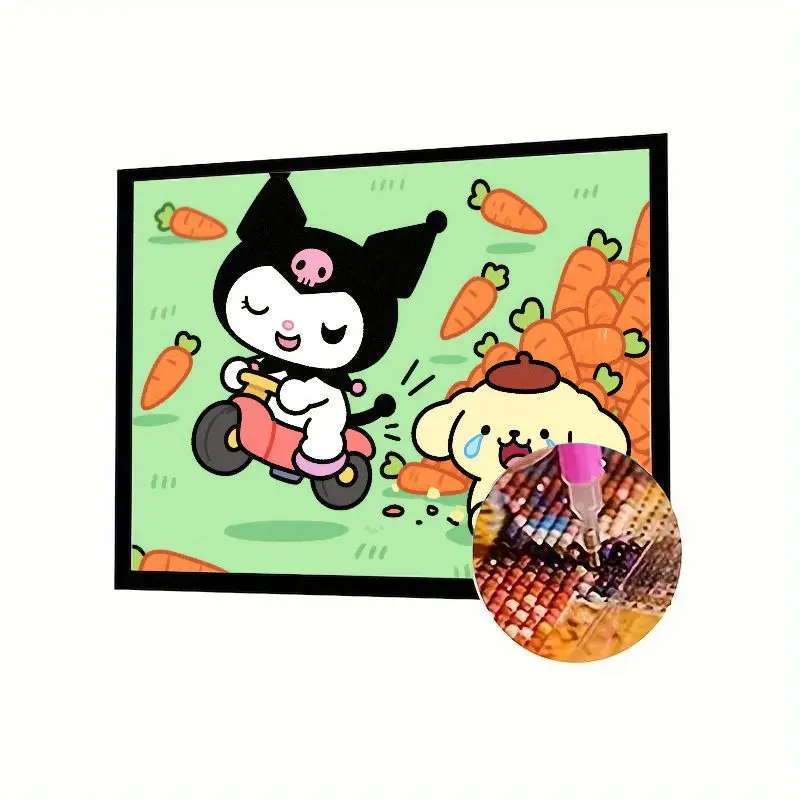 

1 шт. Sanrio Kuromi езда на скутере и помпурин с морковью полная дрель круглый алмаз 5D набор для рисования своими руками, милый мультфильм Kawaii Ge