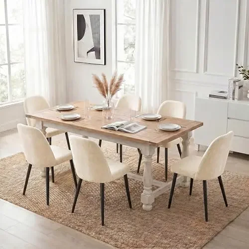 Upholstered Dining Chairs Set of 6 Modern Kitchen Chairs Chenille Fabric Dining Room Chairs High-Back Padded Dining