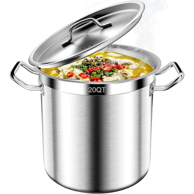 

Большой кастрюля для стоков-20QT Кастрюля из нержавеющей стали с крышкой, прочная кастрюля и кастрюли для коммерческого класса с трехслойным дном для Boi