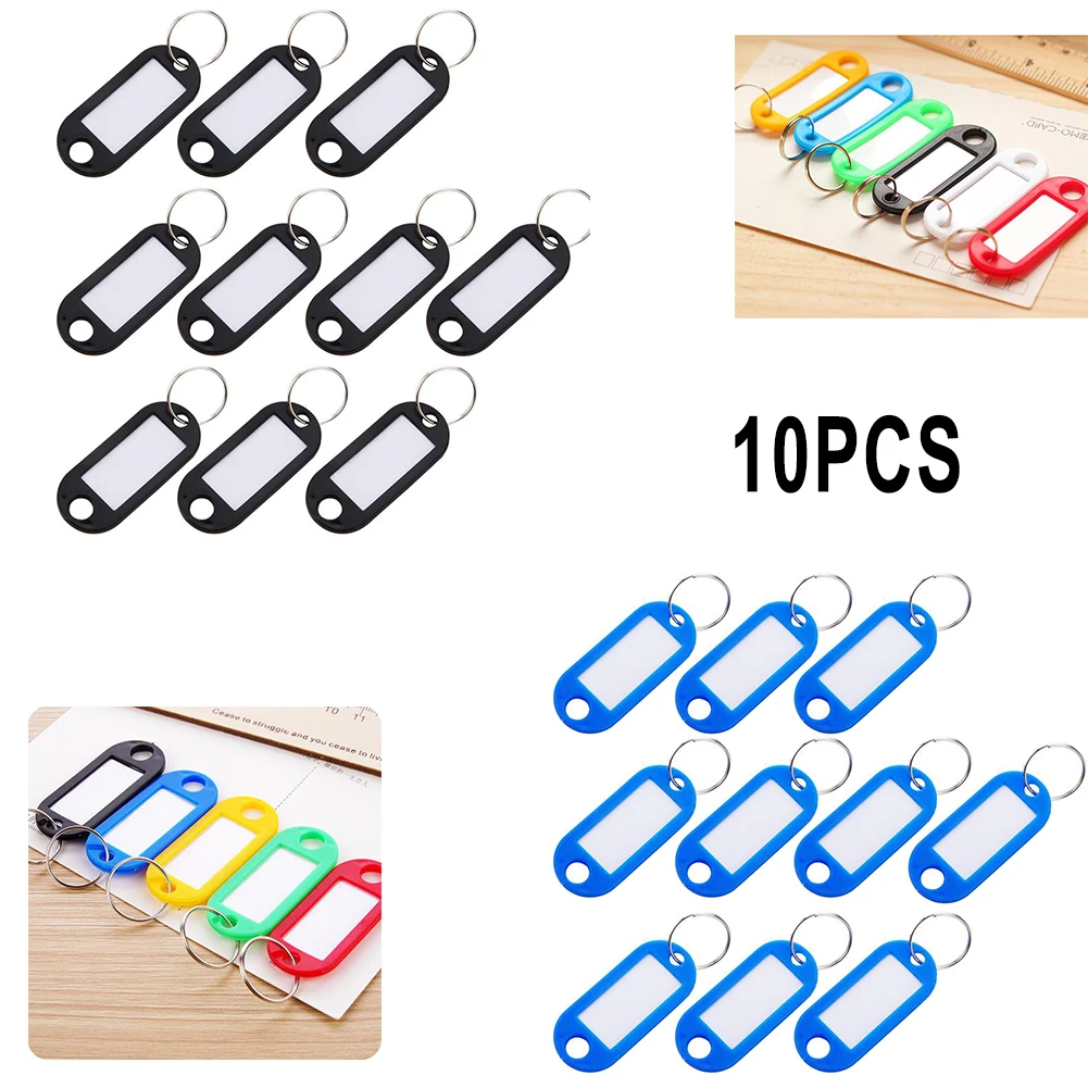 10pcs Key Tag Card Marking Luggage Label Plate Key Ring Key Chain Colorful Black Blue Plastic Household Hotel Pendant Accessory