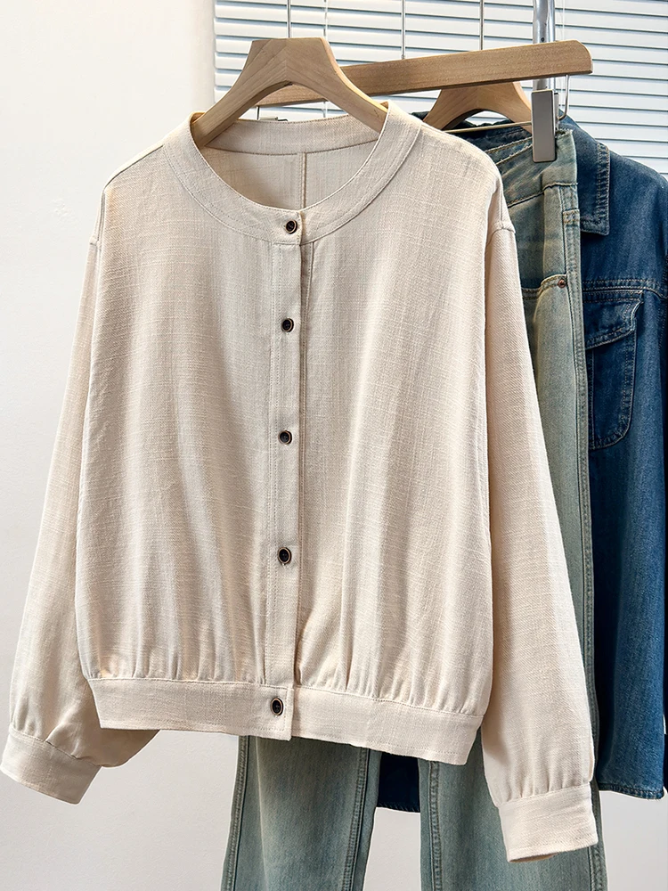 Authentic Short Lightweight round Neck Jacket Women's Spring Autumn Loose Casual Small Size Polyester Fiber Outerwear