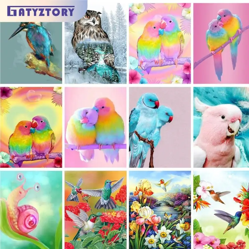 

GATYZTORY Rhinestones Diamond Painting Frame 5D DIY Gifts Jewelry Cross Stitch Parrots Mosaic Diamond Art Wall Decor For Adults