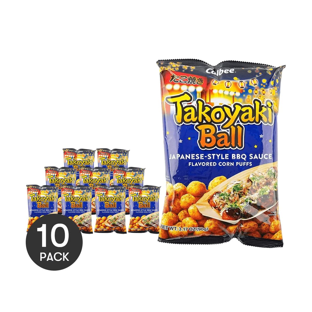 [10Packs] CALBEE Takoyaki Balls - Crunchy Seafood Snack, 3.17 oz*10Packs