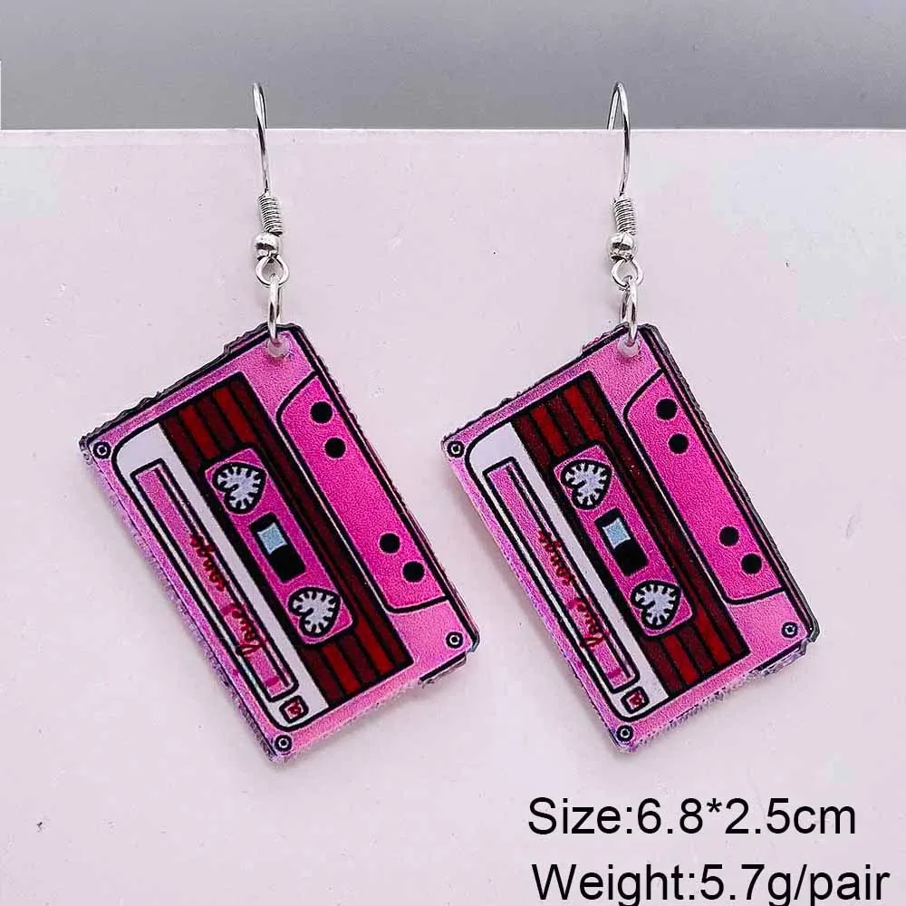 Vintage Style Cassette Tape Film Record Earrings Black White Record Music Enthusiast Earring Holiday Music Enthusiast Gift