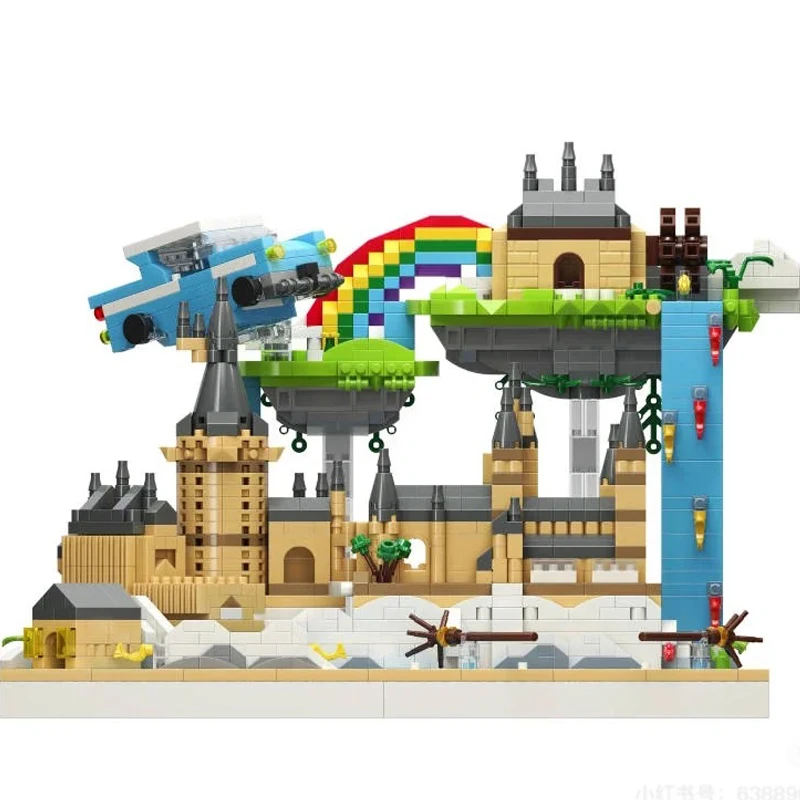 Moyu 92034 Magic School University Rainbow Car Architecture Scene 3D Mini Diamond Blocks Bricks Building Toy for Children no Box