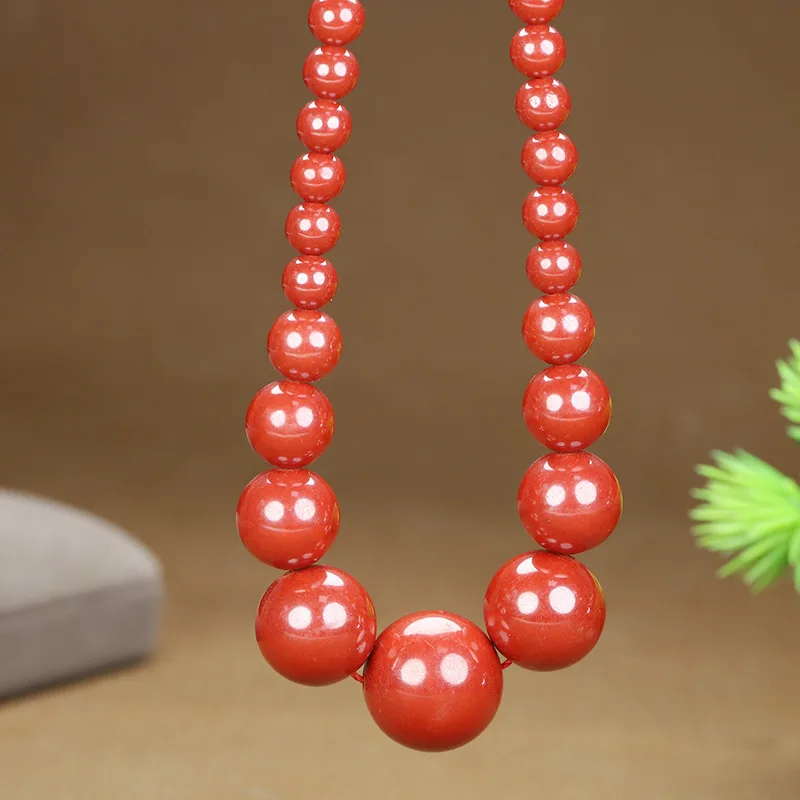 Natural Cinnabar Necklace Handmade Beaded Emperor Sandstone Women's Sweater Chain