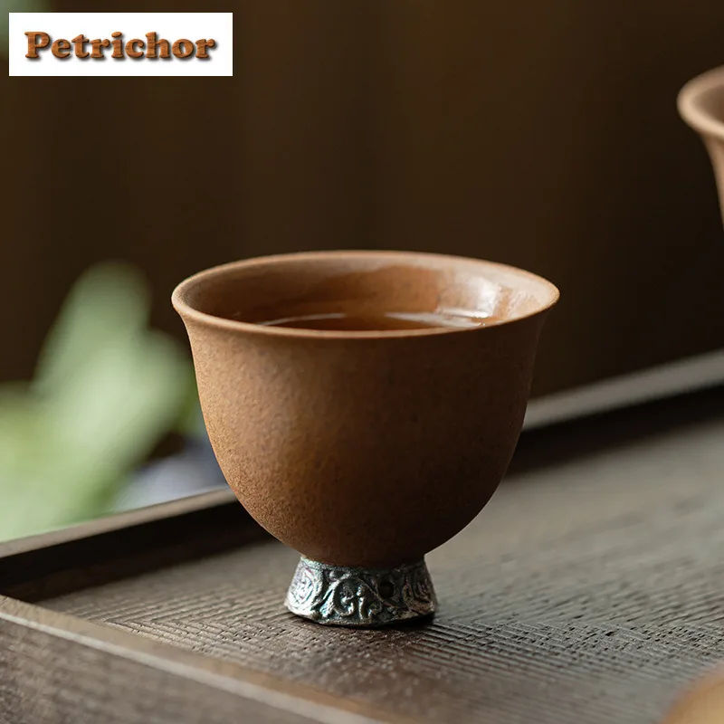 

2pc/lot Old Rock Clay High Foot Rose Teacup Traditional Tea Bowl Cup For Tea Tea-tasting Fragrance Cup Jianzhan Master Cups 40ml