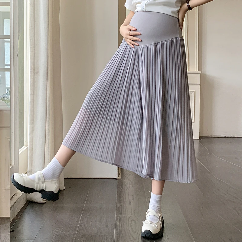 Versatile Slimming Maternity Pants Skirt Pleated Wide Leg Pants Female Summer Calf Length High Waist Loose Casual Trousers Skirt