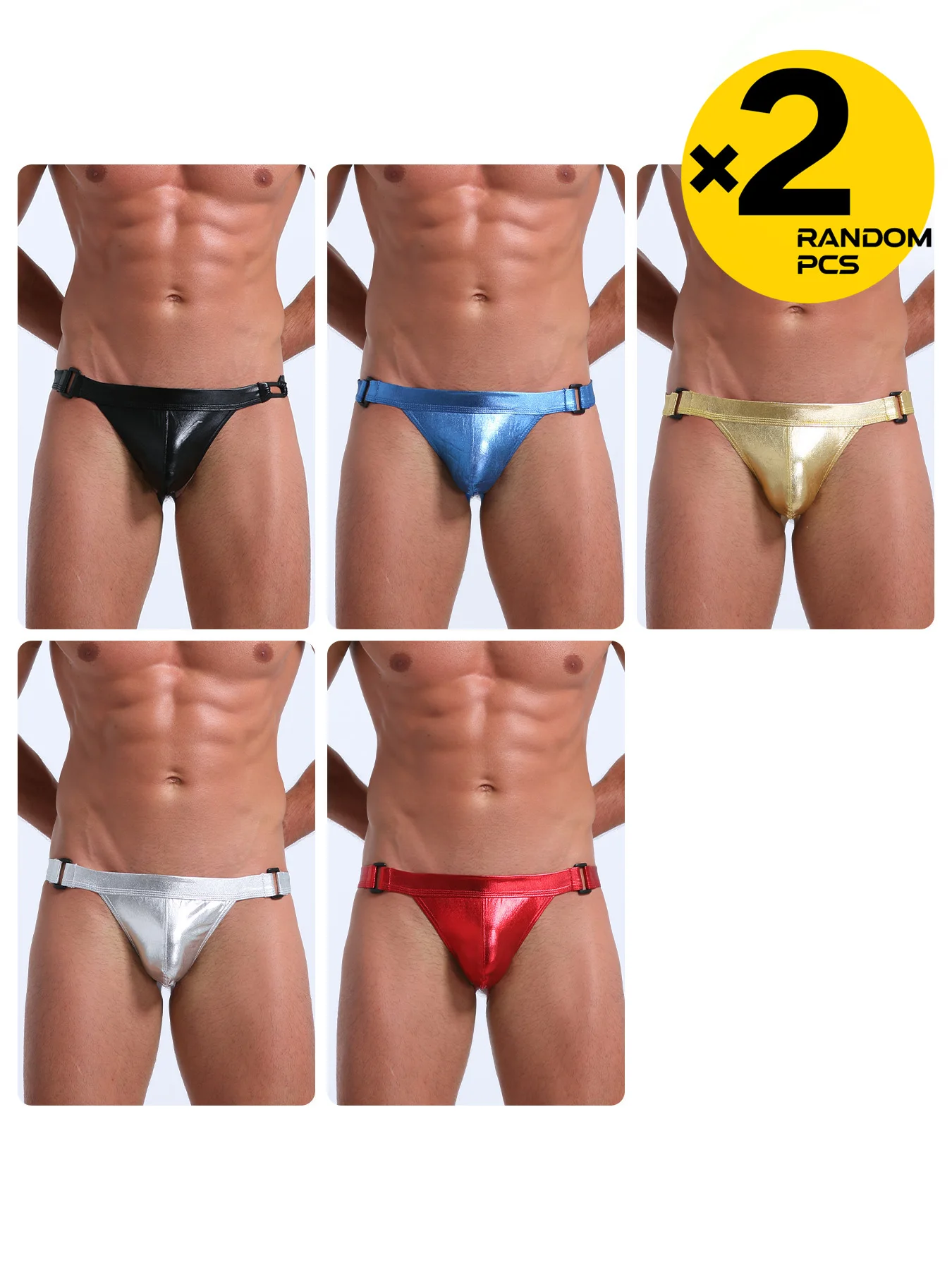 

Sexy Lingerie for Men Thongs PU Leather Men's Jockstrap G-Strings Underwear Erotic Panties Hot Male's Underwear Randomly 2/3/4pc