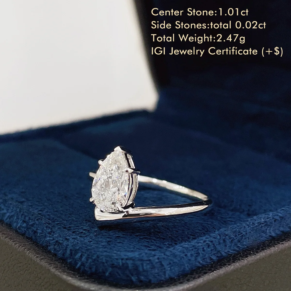 18K Real Gold Lab Grown Diamond Ring Total 1.03ct Pear Cut Symmetric Shank Solitaire Lab Diamond Engagement Ring For Women