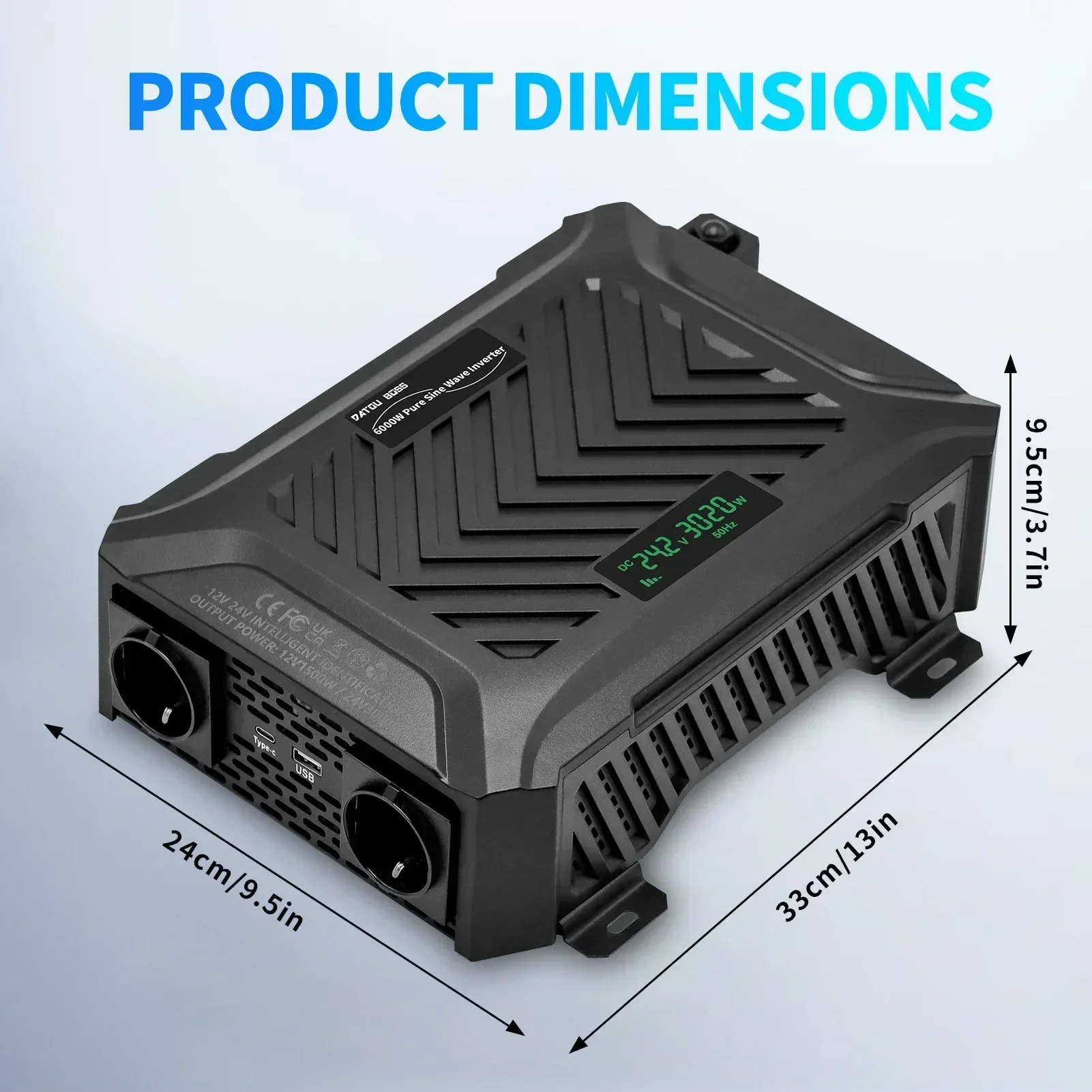 Datou Boss 12V-1500W 24-3000W Auto Switching Inverter Pure Sine Wave 50Hz or 60Hz Adjustable  With Cables 220Vac Output Inverter